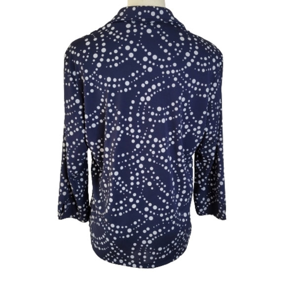 Amanda Smith Midnight Navy Polka Dot Long Sleeve Blouse Sz M - Picture 2 of 9